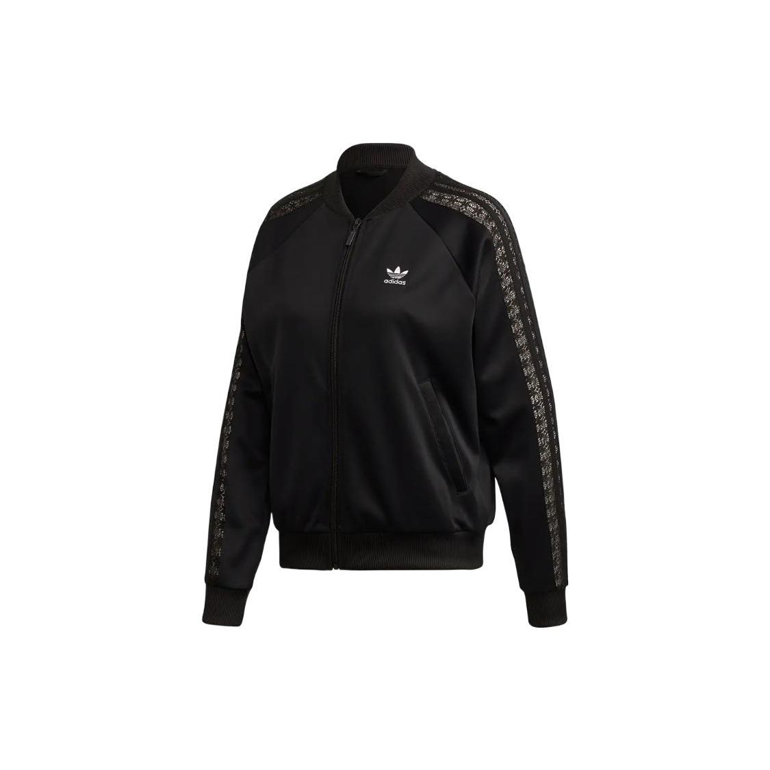 Adidas Originals Solid Logo Print Striped Zip Jacket Women jackets Black FL4129 34