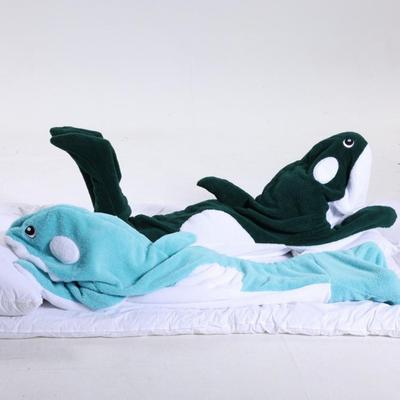 Miego maišas banginio formos, minkštas flanelinis miegmaišis šeimos išvykoms, nakvynėms, suaugusiems, vaikams, cosplay kombinezonas su gobtuvu kempingui