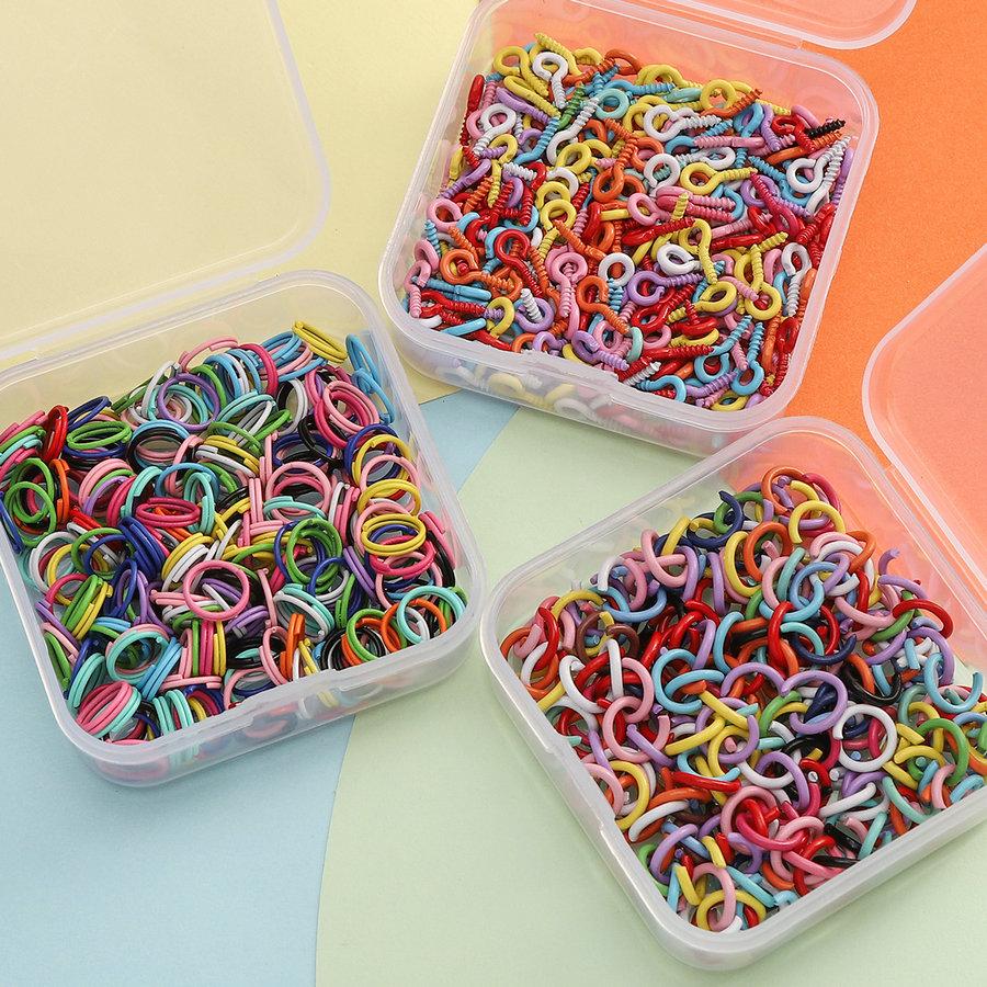 Colored DIY Jewelry Accessories Set Bead Keychain Open Jump Rings Lobster Clasp Hooks Small Screw Eye Pins for Jewelry Making