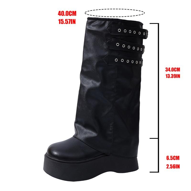 Mode 6,5 cm Absatz Kniehohe Stiefel für Damen Plateau Stiefel Frühling Herbst Winter Keil Bequem Bequem Motorradstiefel