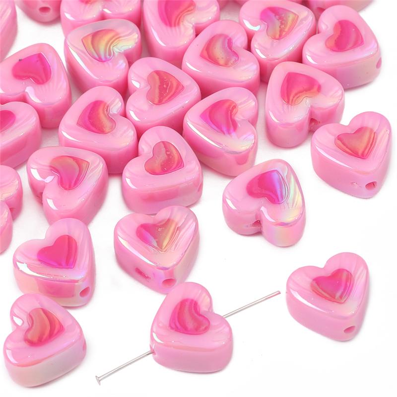 

Акриловые бусины с разноцветным покрытием, двухцветные бусины в виде сердечек для самостоятельного изготовления ожерелья, браслета, серьг, ювелирных изделий 17x15mm 10pcs розовый