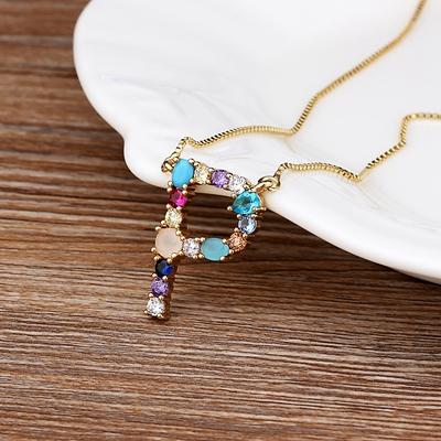 Nidin High Quality Wholesale 26 Letters Multi-color Zircon Necklace Copper Pendant Women Girl Fine Party Jewelry Family Gifts