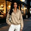 Damen Halbzip Pullover Sweatshirt Langarm Lockerer Schnitt Winter Freizeit Oberteil