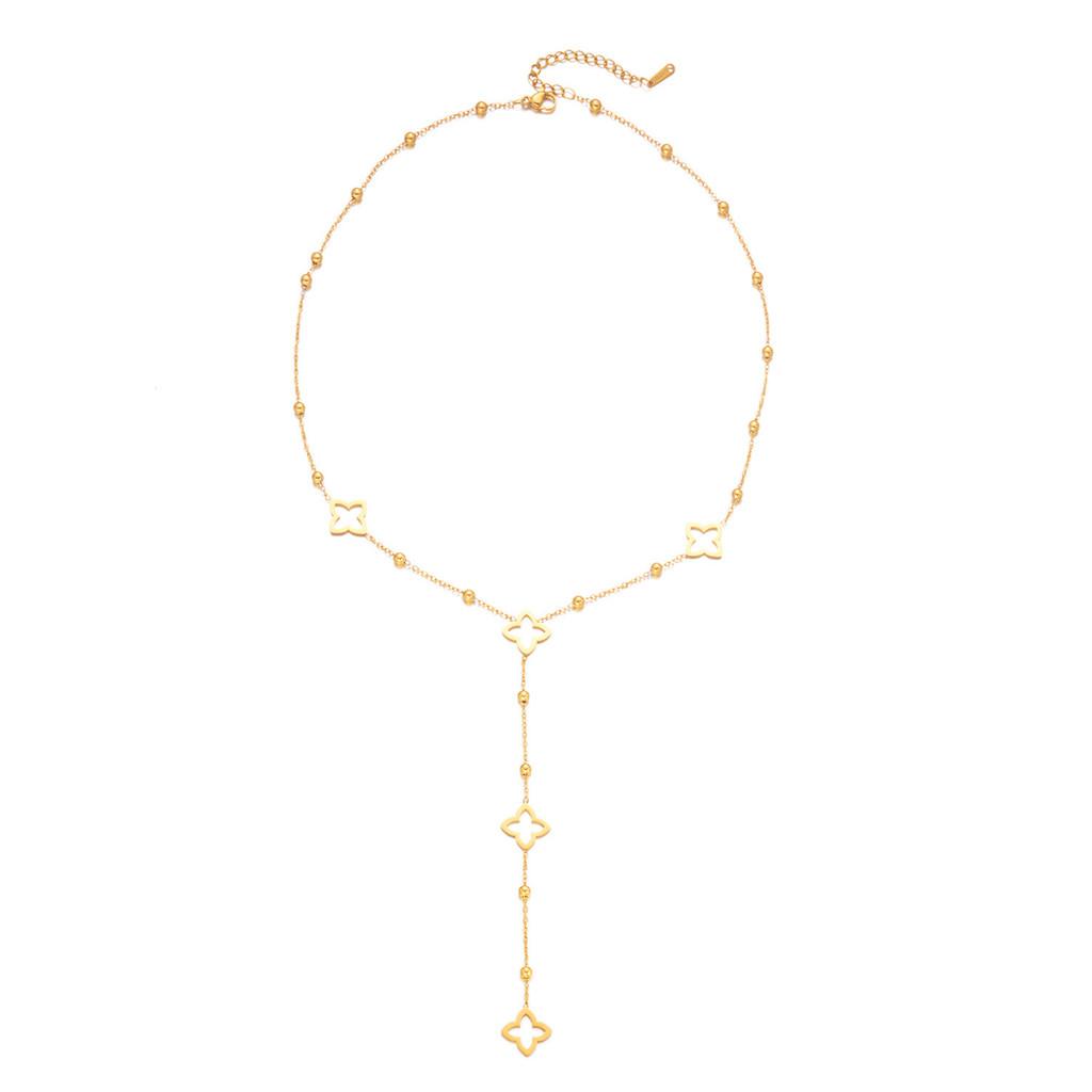 Geometric Four Leaf Clover Necklace With Stainless Steel Chain And Music Note Element For Daily Fashion