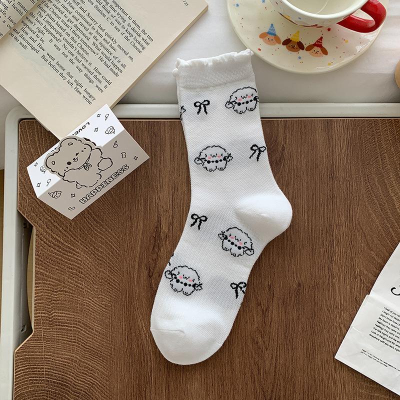 Ladies Summer Thin Cartoon Funny Cute Preppy Style Lace In The Tube Pile Socks