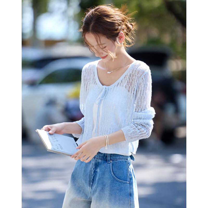 Sheen Jing Textured Hollow-Out Knit Cardigan S