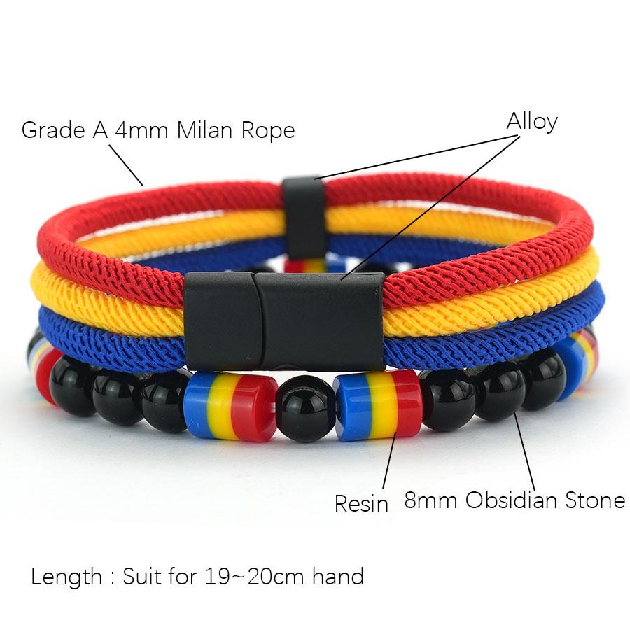 Hinweis 2 Stück/Packung Herren Armband Set Handgemacht Nationalflaggenfarbe A-Qualität 4mm Schnur Armband Obsidian Armband Pulseras Para Hombre
