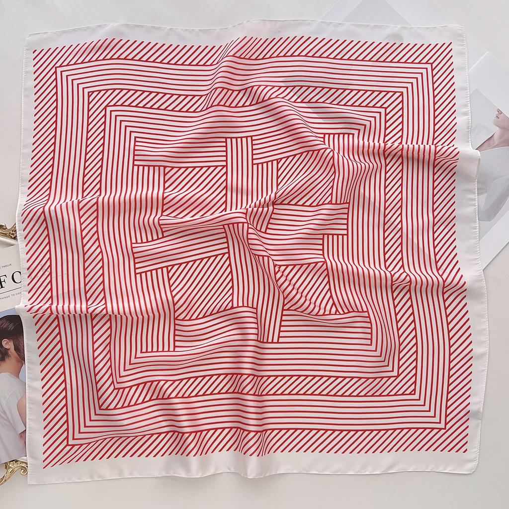 Minimal Striped Small Square Scarf Women'S Spring And Summer Simulation Silk Scarf Foreign Style Neck Protection Scarf Headband Headscarf