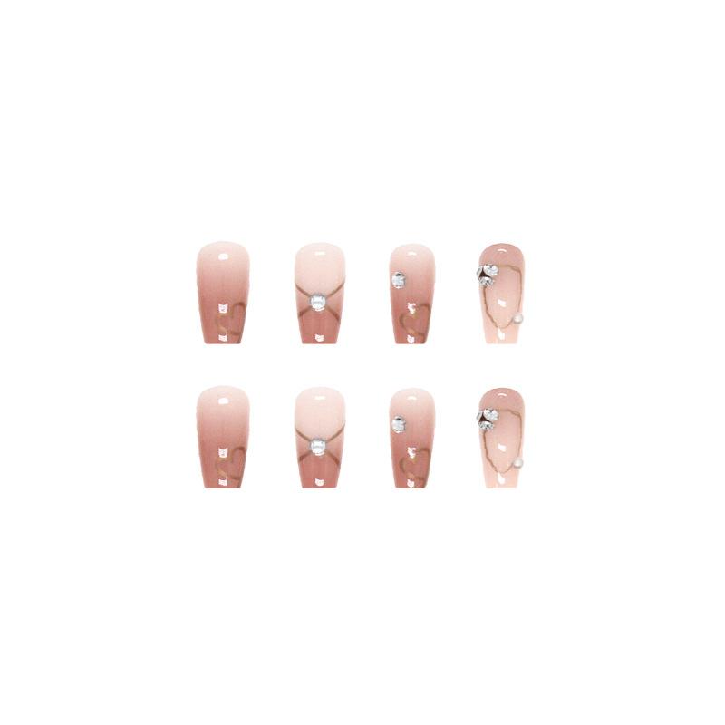 Blush Smudge Pearl Pile Diamond Wearing Nail Temperament Nail Art Piece French Gold Foil Fake Nail Finished Product
