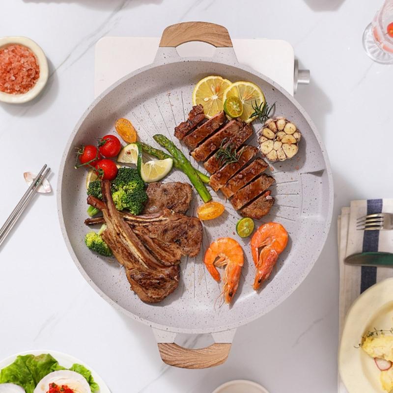 Functional Nonstick Barbecue Tray Efficient Aluminum BBQ Frying Pan Round Grill Tray For Home Kitchens And Outdoor Use