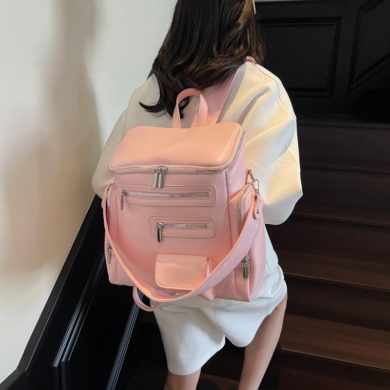 2025 spring new large-capacity fashion versatile multi-pocket retro student schoolbag travel shoulder women's bag