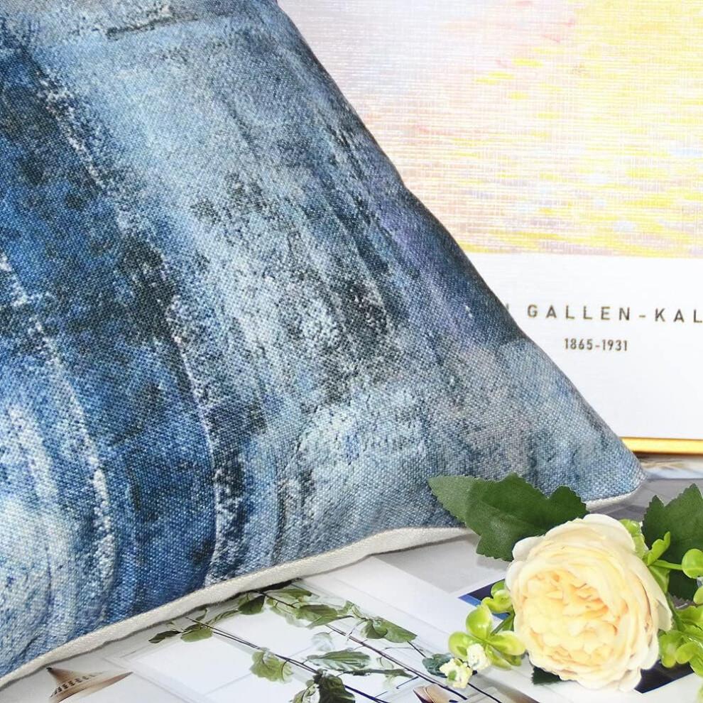 Chic Square Cushion Cover, Navy Blue Grey Abstract Art Painting Decorative Pillow Covers, Exquisite Linen Material Ensures Durability and Comfort,