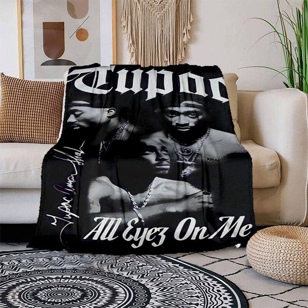 

RARE Tupac Shakur All Eyez On Me Poster Print Blanket Flannel Throw Blanket for Sofa, Bed, Travel, Camping, Office, Couch, Chair, And Bed 150x180cm