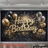 2D Flat Printing Black Gold Glitter Happy Birthday Party Photo Booth Background Cloth