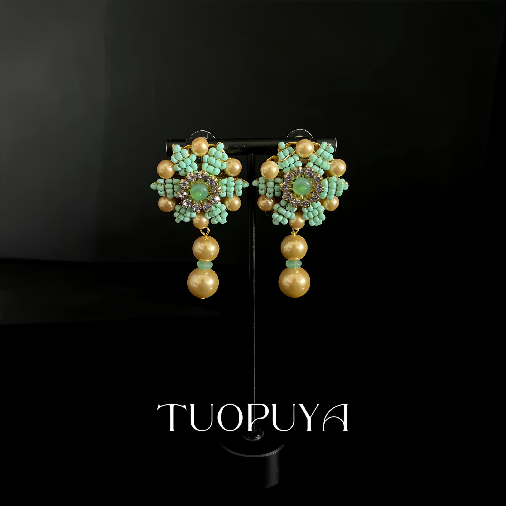 2025 Elegant Pearl  Rice Bead Flower Earrings and Necklace Set сережек