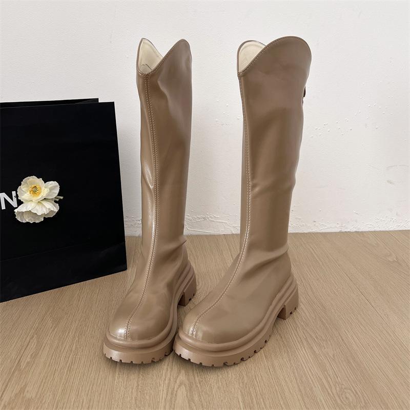 

Brown slim British thick heel platform boots women s shoes 2025 new autumn and winter retro heightening v-mouth knight boots 40 хаки