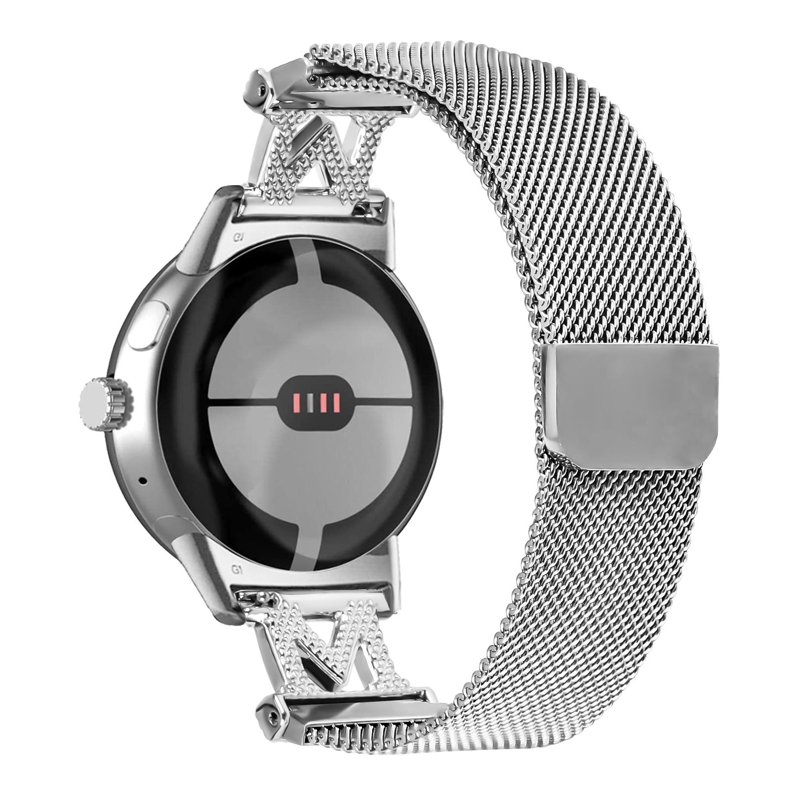 

For Google Pixel Watch 2/Watch Bands Stainless Steel M-Type Milanese Watch Band Silver Wrist Strap As shown A