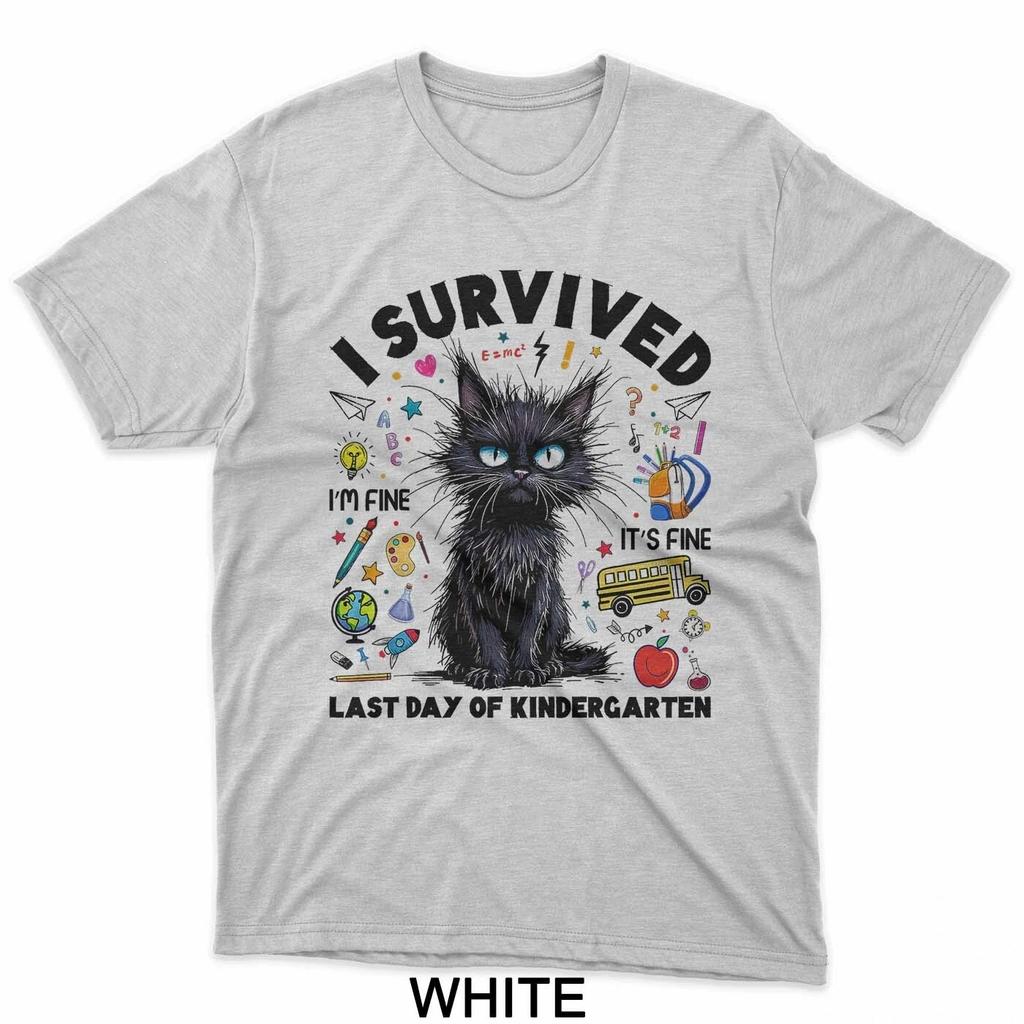 I Survived Last Day Of Kindergarten Funny Cat Teacher T-Shirt