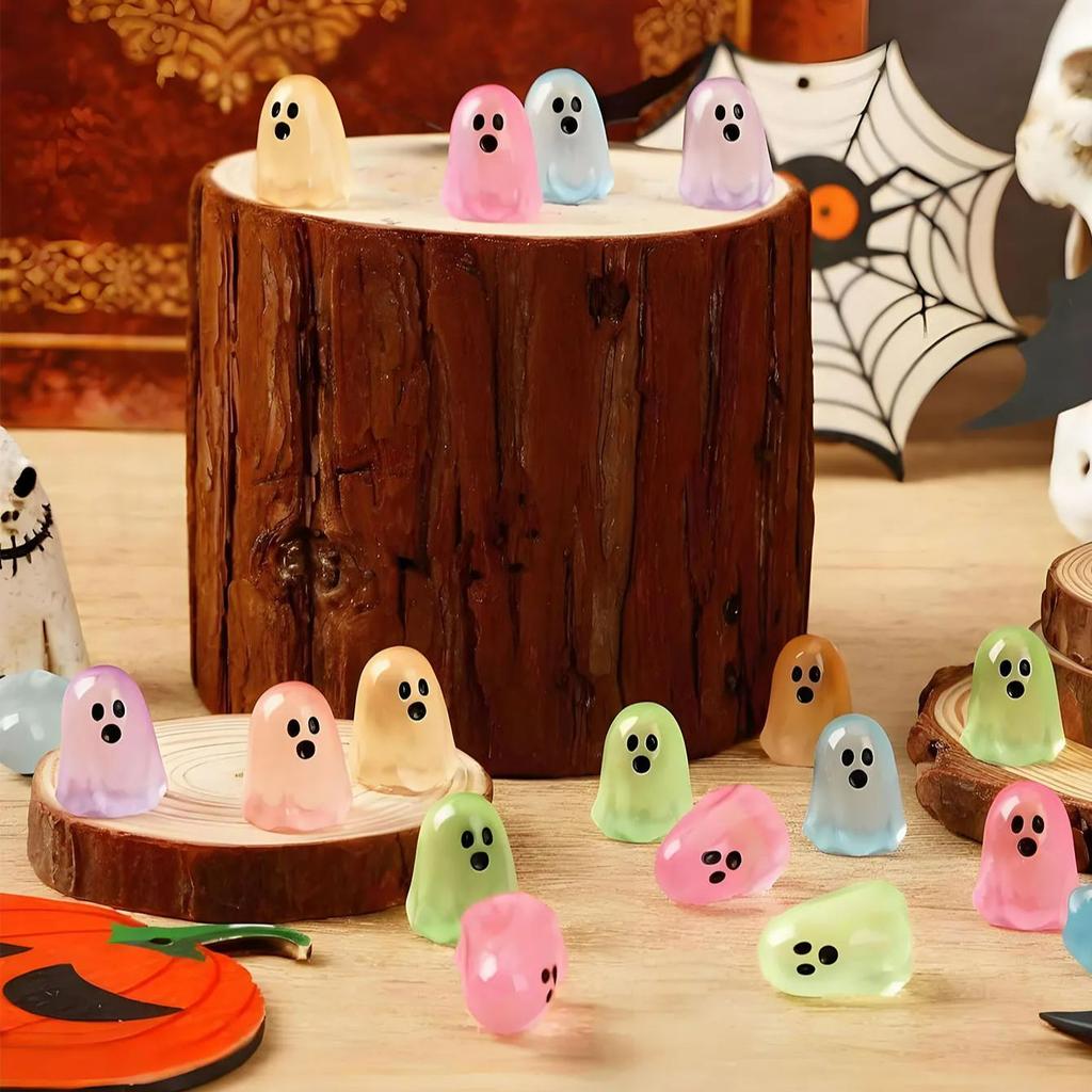 10 / 20pcs Luminous Multicolor Halloween Mini Resin Ghost Glow in The Dark Miniature Ghost Figurines Tiny Ghost Ornaments