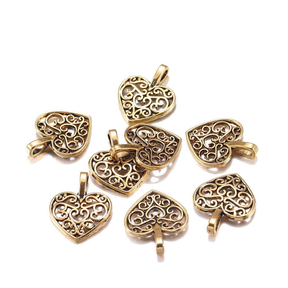 

30 шт./лот тибетская бронза с полым сердцем антикварные подвески фурнитура DIY Подвески браслет принадлежности для изготовления ювелирных изделий