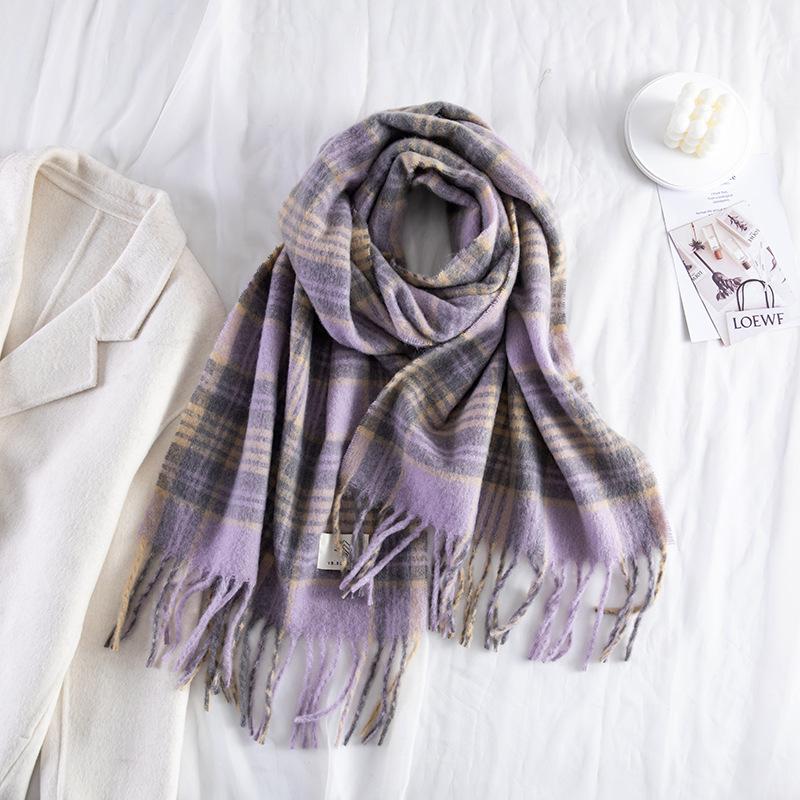 Autumn and winter new imitation cashmere plaid scarf women's high sense Korean version of college style tassel versatile warm shawl scarf