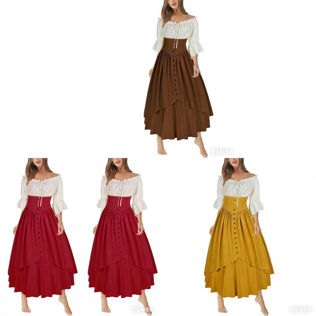 Renaissance Costume Dress With Asymmetric Hem And Puffed Sleeves For Artistic Cosplay And Vintage Events