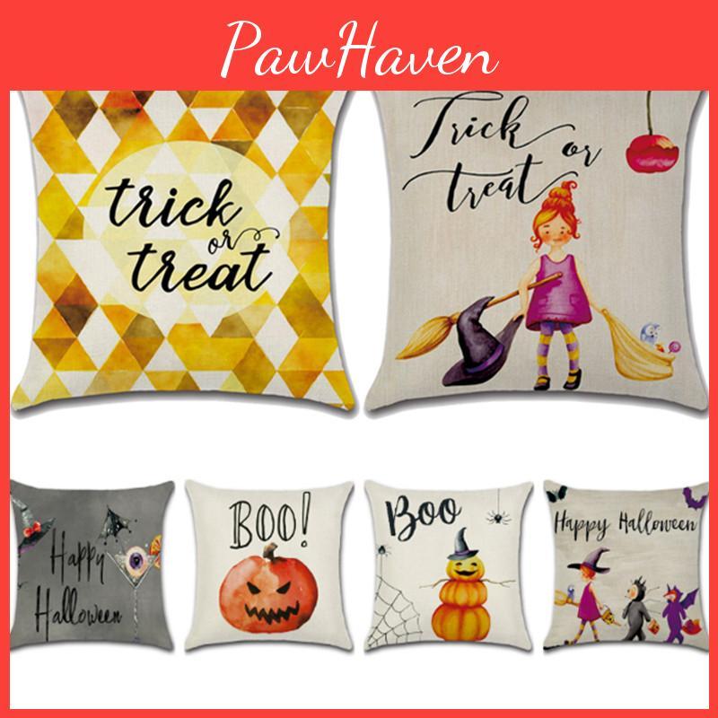 Gruselig-Charmantes Kissenbezug mit Halloween-Thema mit lebhaftem Hexen- und Kürbisdesign