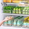 Refrigerator Drawer Organizer Set Storage Box with Handle, Clear PET Pull Out Vegetable Crisper for Organizer, Stackable Fresh Food Keeper Vegetables