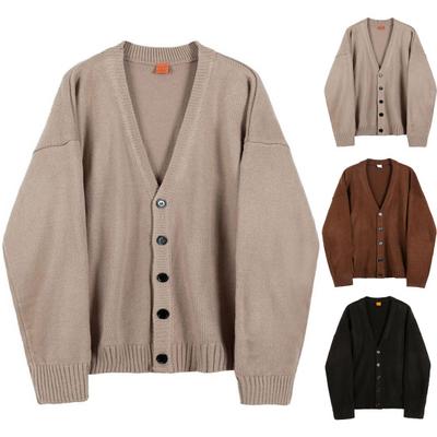 Col en V Manches Longues Bordure Côtelée Tricots Épaissis pour Homme Automne Hiver Couleur Unie Patte de Boutonnage Manteau Tricoté