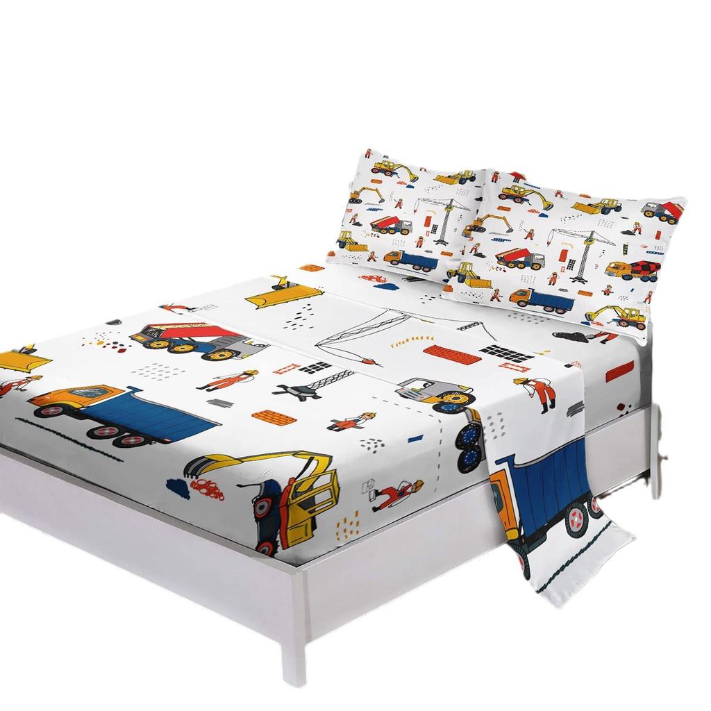Excavator Mattress Bed Sheet Four-piece Set Boys Excavator Bedding Set Bedroom Room Decoration