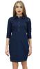 Bimba Women's Classic Collar Neck Denim Casual Dark Blue 3 4 Sleeve Dress -