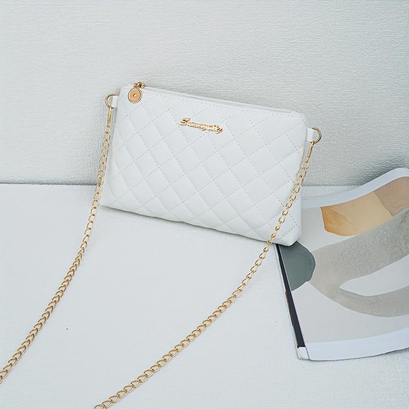 Poșetă crossbody elegantă matlasată cu curea lanț auriu, material PU, închidere cu fermoar și curea de umăr detașabilă - Perfectă pentru stilul urban