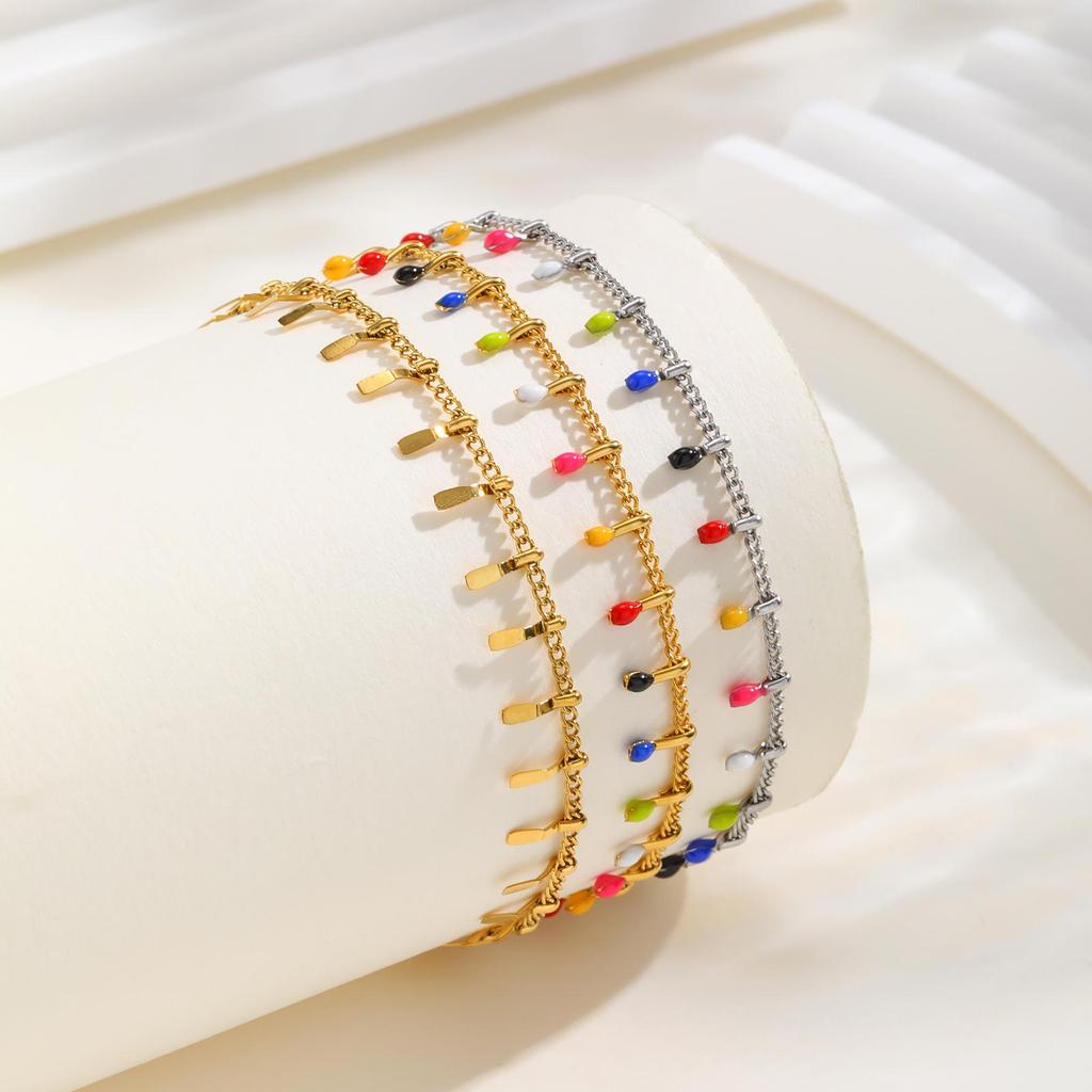 Colored Bohemia Anklet for Women,Gold Plated Stainless Steel Chain Anklets,Summer Beach Jewelry Gift