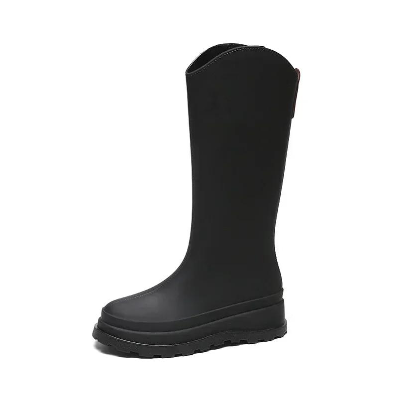 2026 Women's Rubber Rain Long Boots Plush Lined Warm Non-slip Waterproof Outdoor Platform Shoes Women's High Boots Botas Mujer