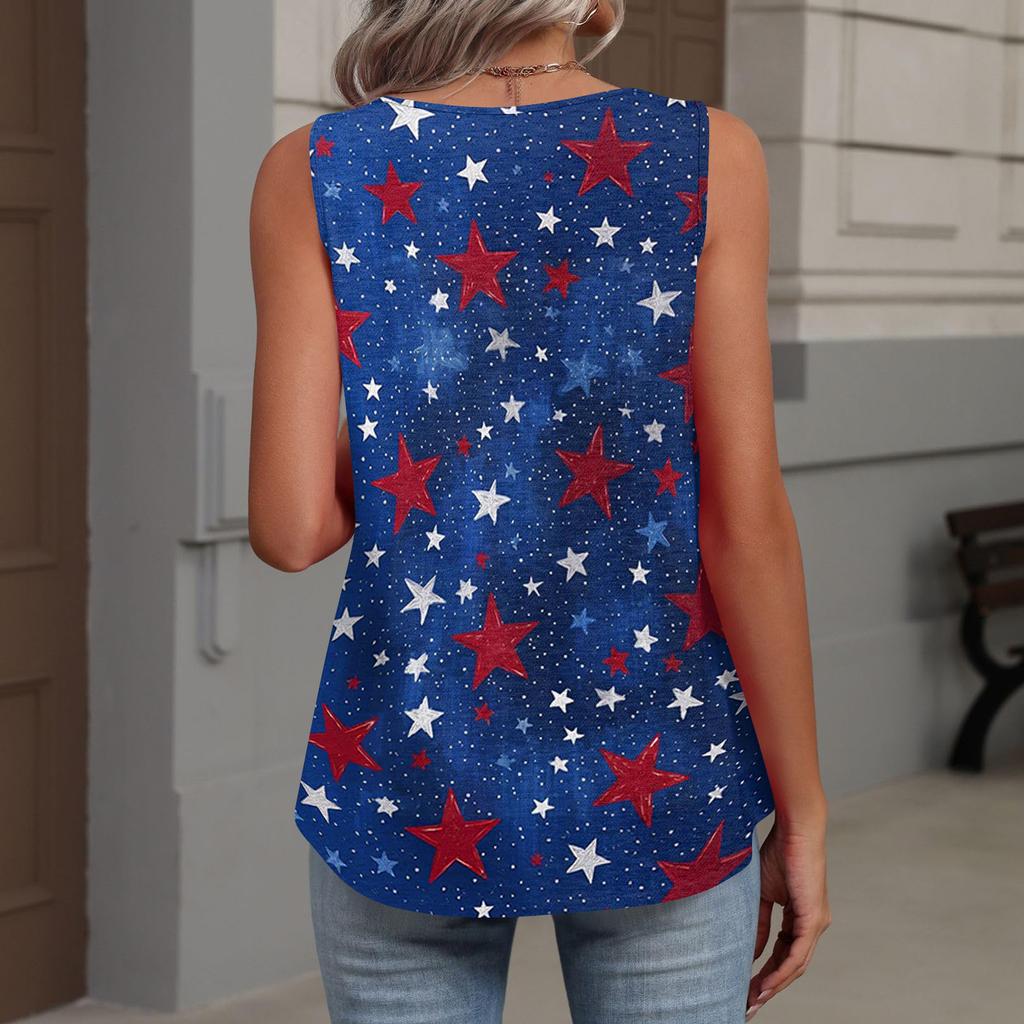 V-Neck Tank Top Women Print Tank Tee Casual Loose Fit Sleeveless Shirt