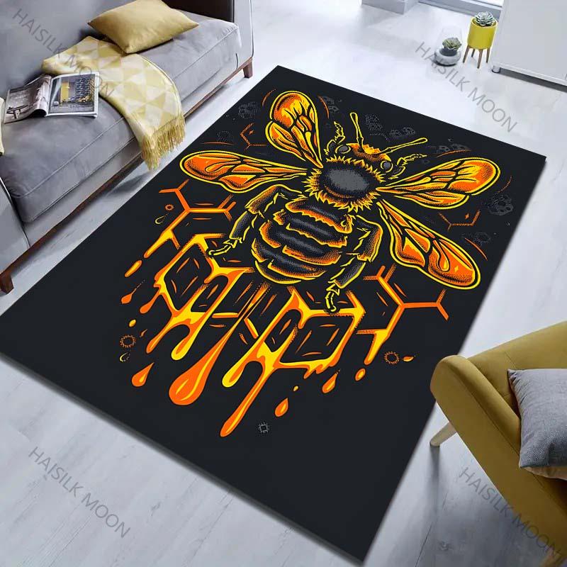 Various Sizes Big Bee Hive Creative Print Carpet for Living Room Bedroom Bedside Sofa Table Floor Mat Home Area Rug Decor Gifts