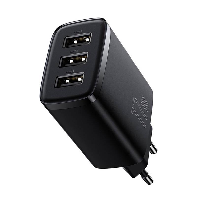 Ładowarka Sieciowa Baseus Compact Quick Charger, 3X Usb, 17W (Czarna)