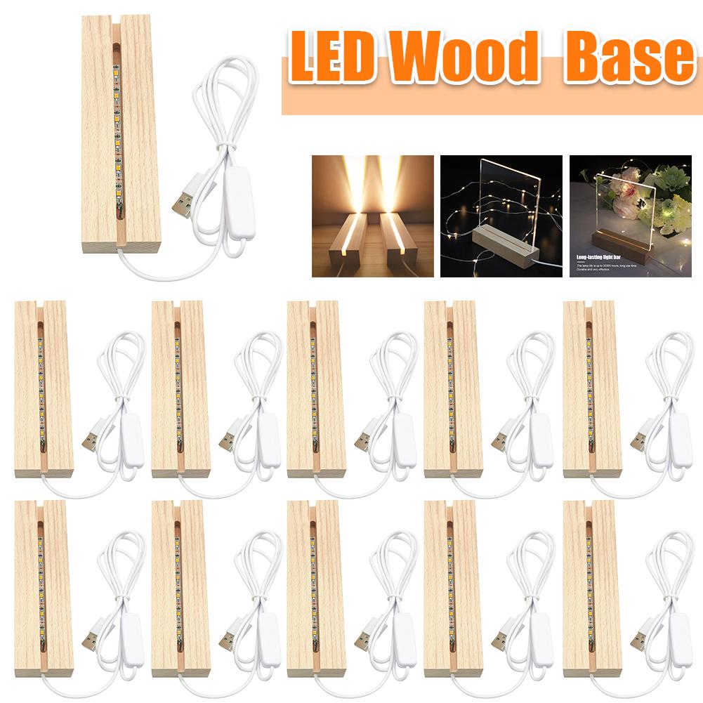 1-10PCS LED Wooden Lighted Display Base Rectangle Crystal USB Lighted Stand for 3D Handmade Art Lantern Stand Home Decoration