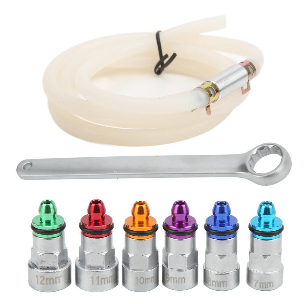 Brake Bleeder Wrench Kit Metal Rubber 7‑12mm 6 Adapters 1 Drain Hose Universal for Car SUV Light Truck Motorcycle