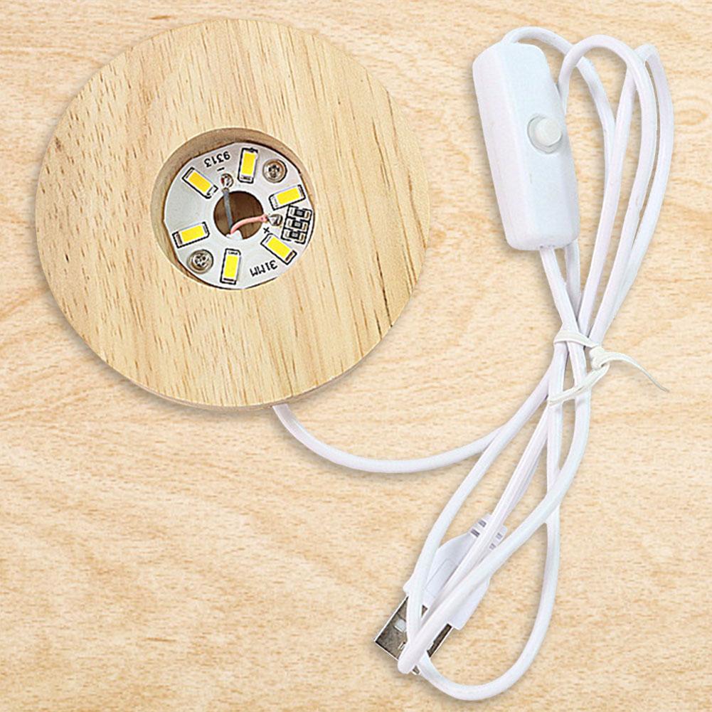 4 Inch Illuminated Display Base Wooden LED Night Light Base Round LED Display Stand for for Resin Glass 3D Crystal Acrylic