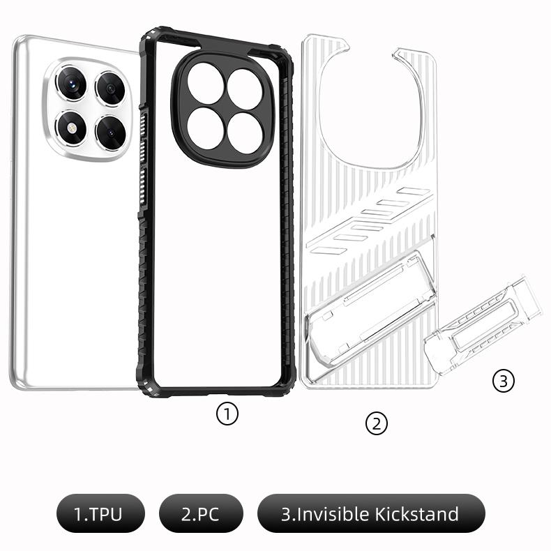 Luxury Folding Bracket Clear Case For Xiaomi Poco X6 M6 Pro Redmi 14C 13C Note 14 13 Pro+ Transparent Shockproof Stand Phone Cover
