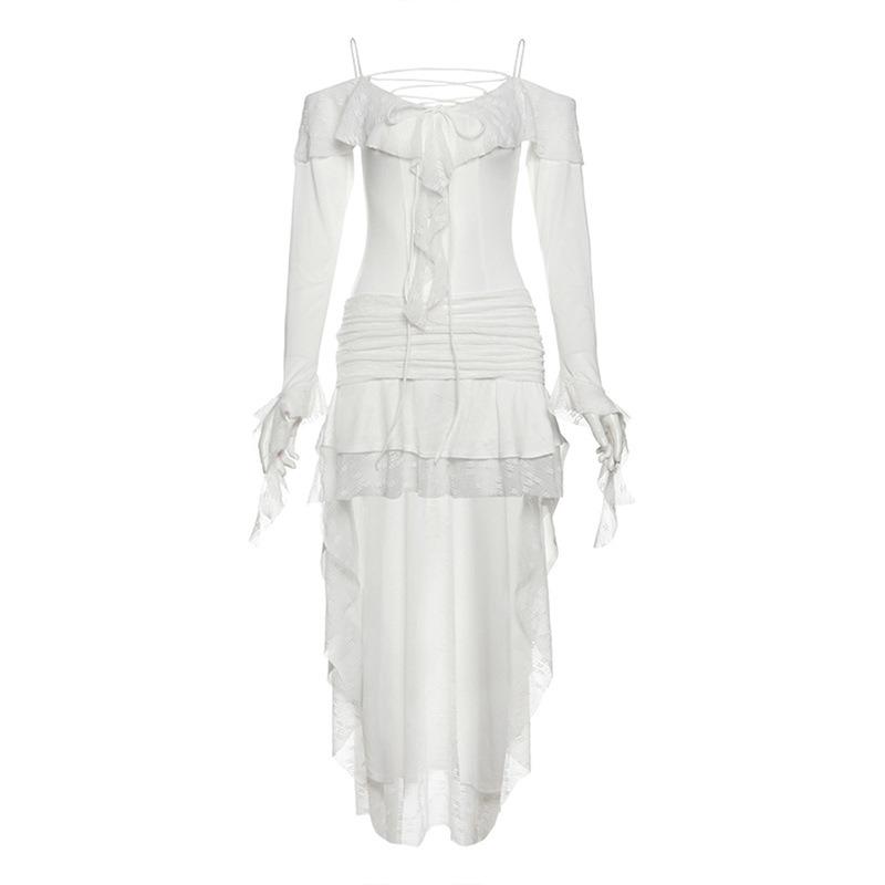 Women's Spice Girls Pure Personality Street Fashion Waist Irregular Long Sleeve Dress