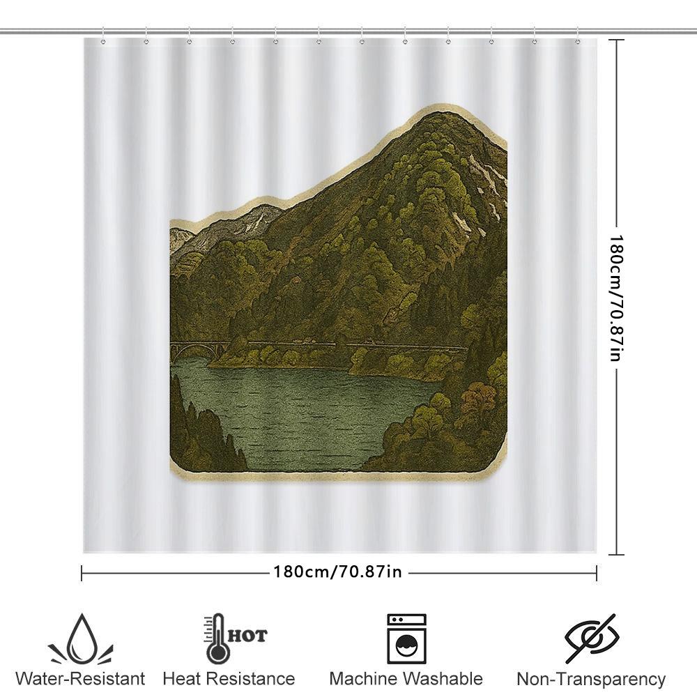 Vintage Landscape Shower Curtain Rustic Mountain Lake Nature Backdrop Bathroom Decor Farmhouse Scenic Wall Hanging Artistic Room