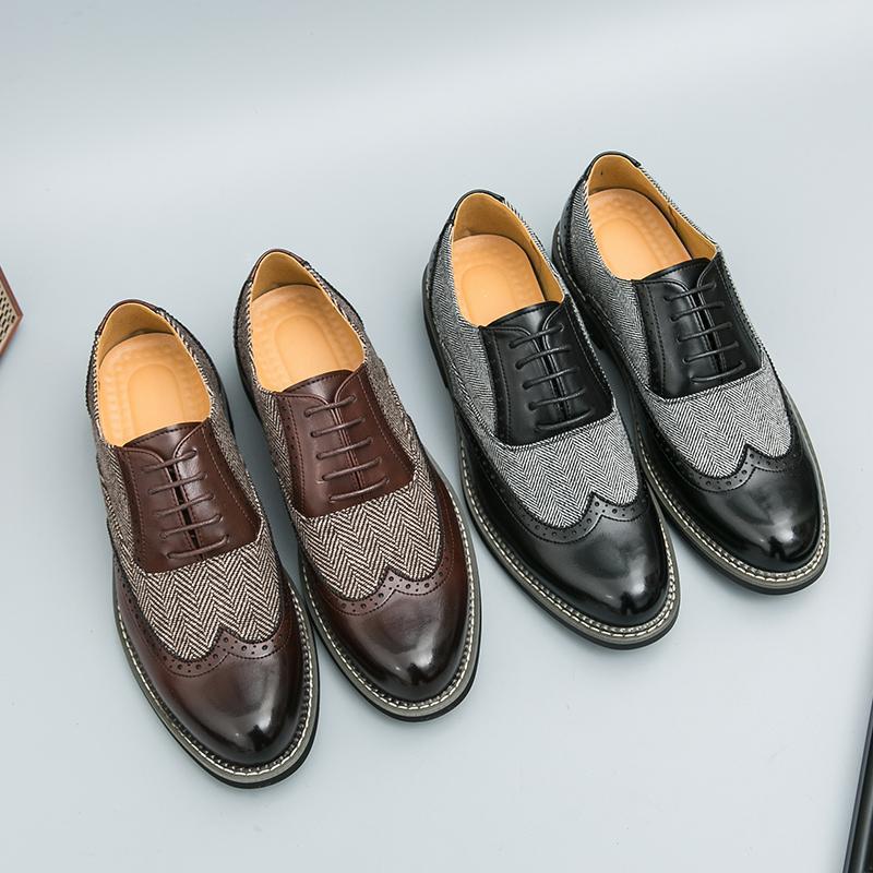 Large Size Pointed European Station Leather Shoes Fashion Brock Versatile Men's Casual Dress Leather Shoes