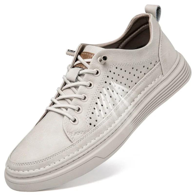 Fashion Genuine Leather Casual Shoes for Men Shoes Design Handmade Sneakers Mens Comfortable Leather All-match Comfortable Skate Shoes