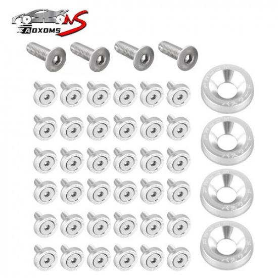 40x Silver JDM Billet Aluminum Fender Bumper Washer Bolt Engine Bay Dress Up Kit