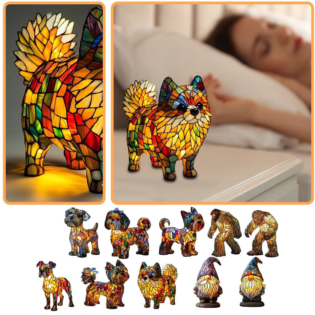 Luz Noturna de Arte Série Cães, Lâmpada Francesa, Lâmpada Corgi, Luz Noturna de Mesa de Resina Manchada, LED Mesa de Animal de Estimação Fofo, Decoração de Casa Animal Vintage