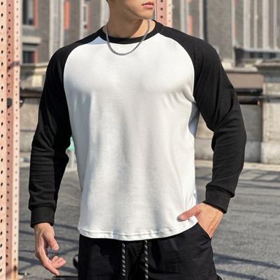 Autumn Winter Men Bottoming Top Slim Fit Patchwork O Neck Pullover Stretchy