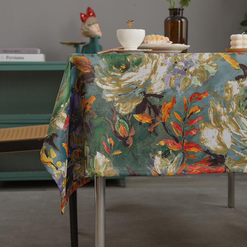 Vintage Oil Painting Dining Table Fabric Home Non-slip Coffee Table Table Cloth Desk Cover Towel Cloth with Core Pillow