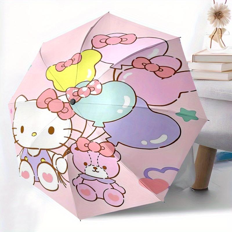 Bear Balloon & Hello Kitty Sanrio Automatic 3-Fold Umbrella Design, Cute Cartoon Pattern, Portable Outdoor Umbrella, Perfect, Holiday Gift for Disney